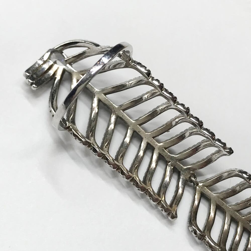 Vintage Pave Crystal Knuckle Full Finger Feather Ring 925 Sterling Silver - Picture 14 of 15